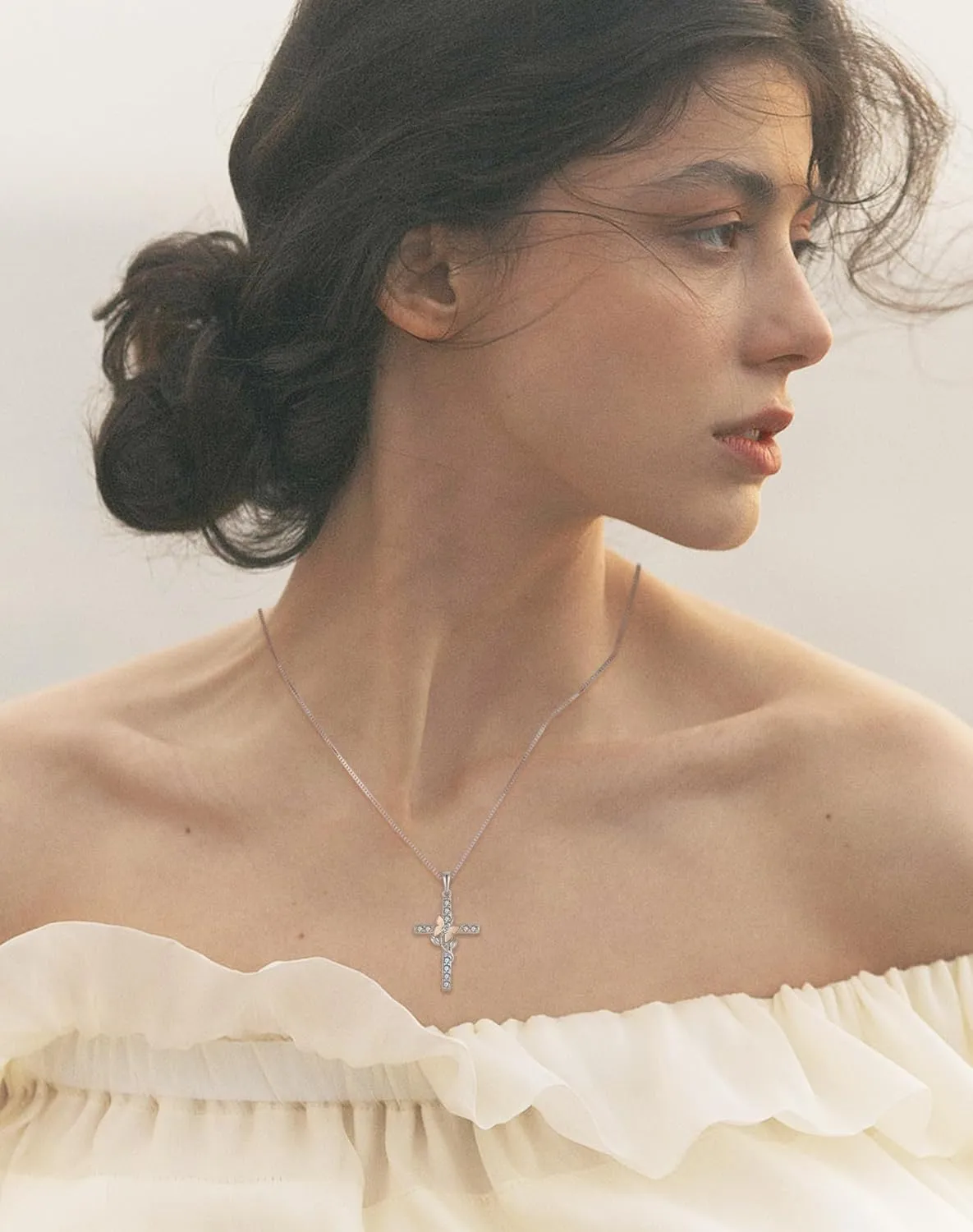 Cross Butterfly Flower Necklace for Women - Solid Sterling Silver 18K Gold Plated Halo Infinity Twisted Pendant Birthstone Anniversary Jewelry