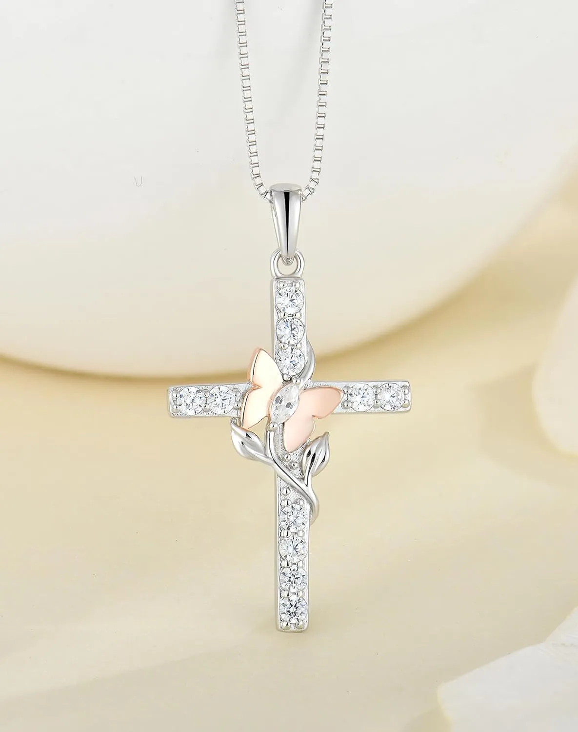 Cross Butterfly Flower Necklace for Women - Solid Sterling Silver 18K Gold Plated Halo Infinity Twisted Pendant Birthstone Anniversary Jewelry