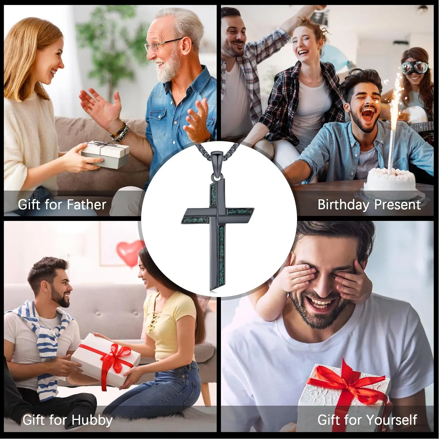 Cross Necklace for Men 925 Sterling Silver Turquoise Cross Pendant Necklace Religious Protection Jewelry Gifts for Women