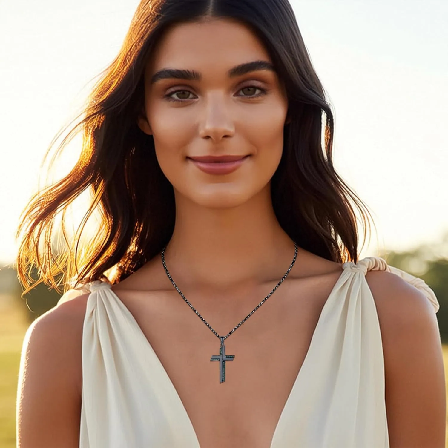 Cross Necklace for Men 925 Sterling Silver Turquoise Cross Pendant Necklace Religious Protection Jewelry Gifts for Women