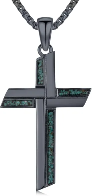 Cross Necklace for Men 925 Sterling Silver Turquoise Cross Pendant Necklace Religious Protection Jewelry Gifts for Women