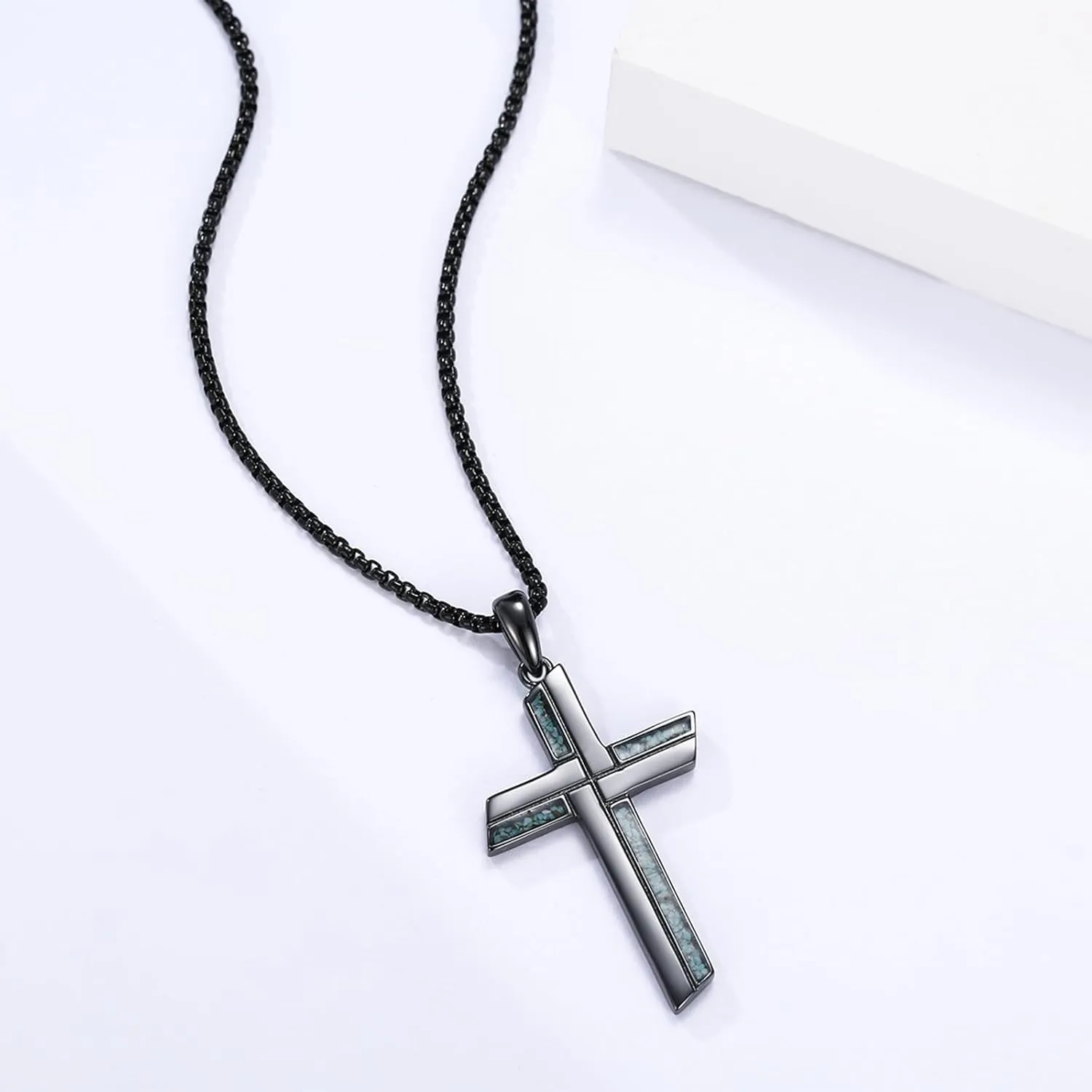 Cross Necklace for Men 925 Sterling Silver Turquoise Cross Pendant Necklace Religious Protection Jewelry Gifts for Women