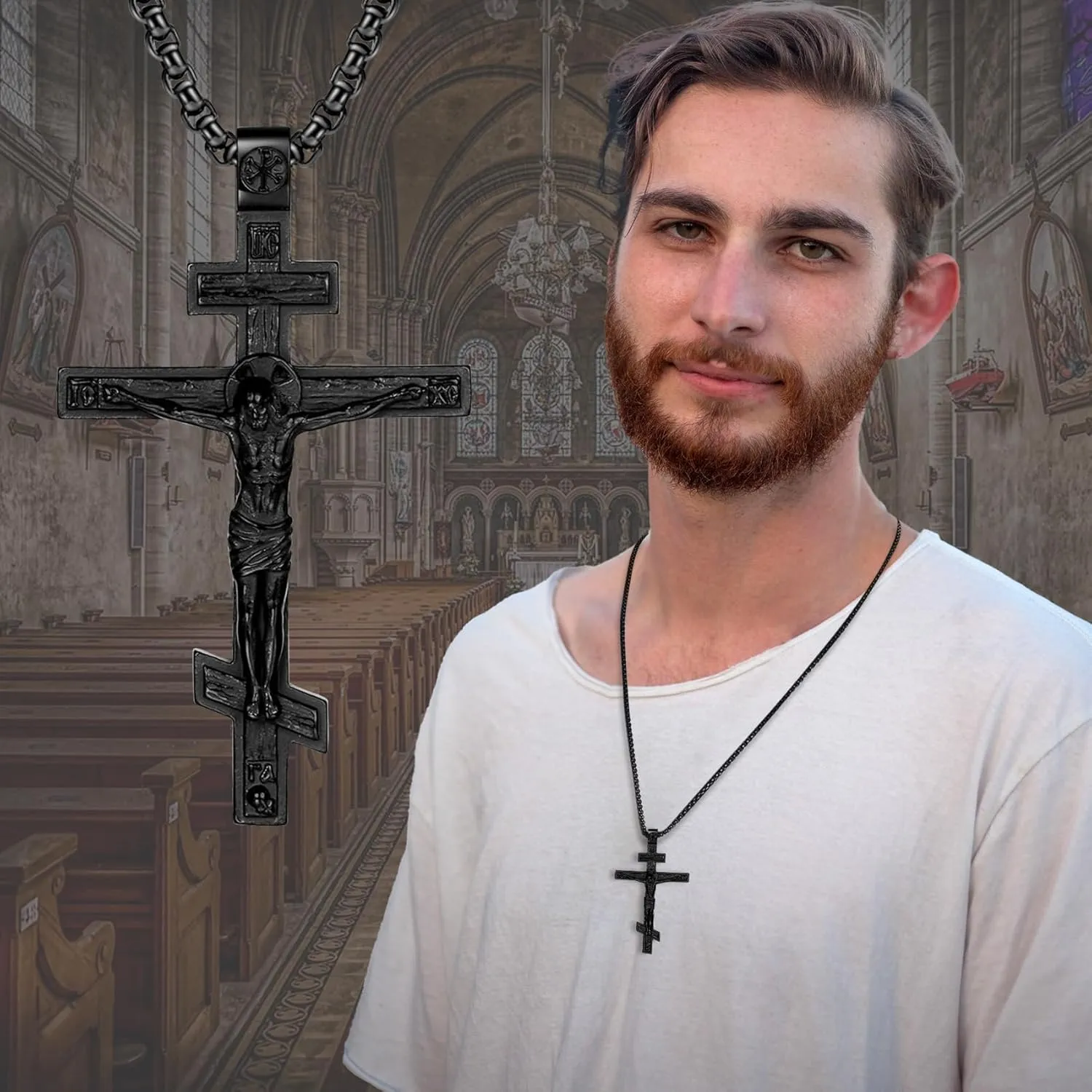 Cross Necklace for Men Stainless Steel Celtic/Orthodox/Armor of God Shield Viking Cross Pendant Crucifix Necklace Faith Christian Religious Jewelry for Him