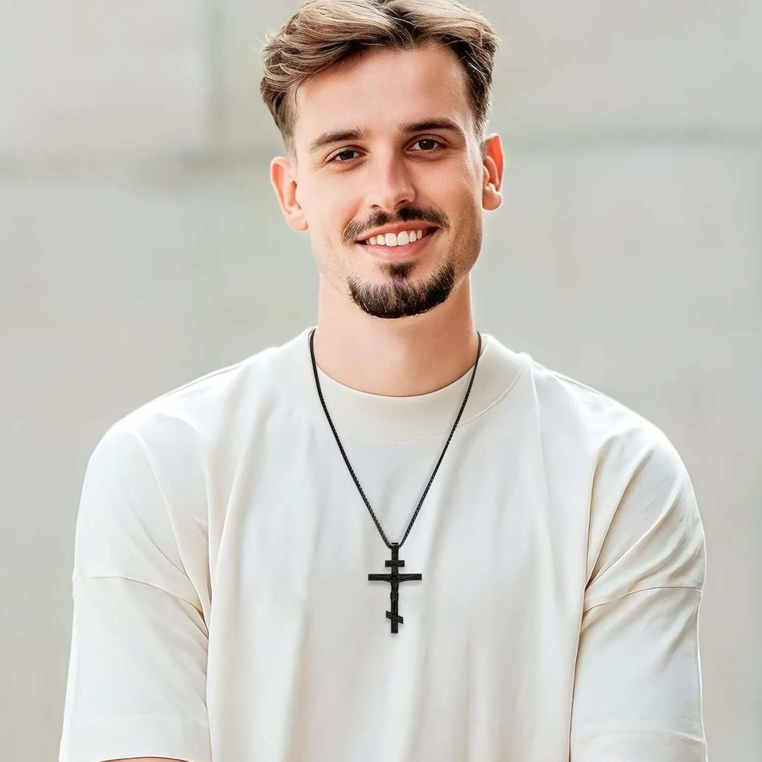 Cross Necklace for Men Stainless Steel Celtic/Orthodox/Armor of God Shield Viking Cross Pendant Crucifix Necklace Faith Christian Religious Jewelry for Him