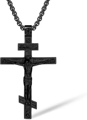 Cross Necklace for Men Stainless Steel Celtic/Orthodox/Armor of God Shield Viking Cross Pendant Crucifix Necklace Faith Christian Religious Jewelry for Him