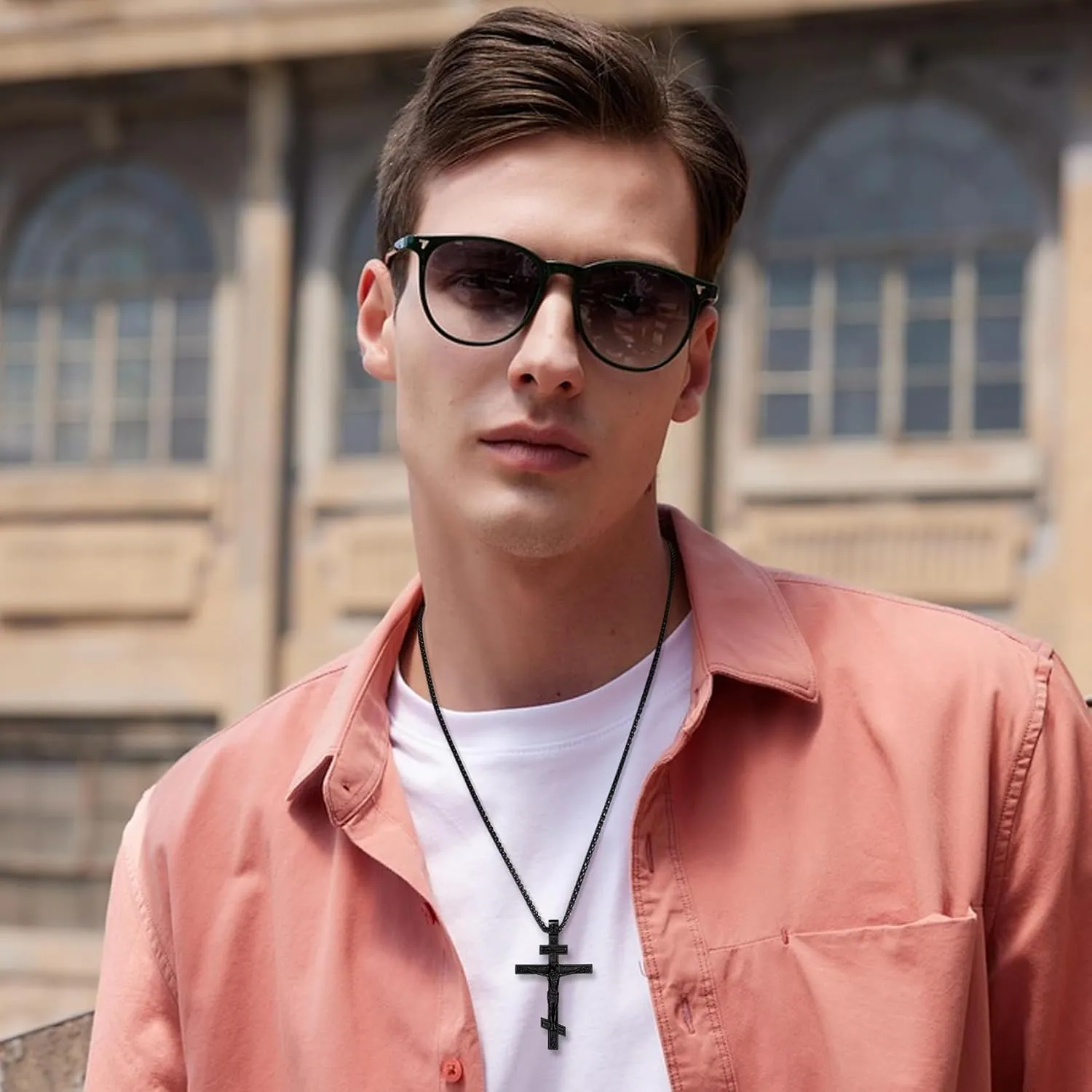 Cross Necklace for Men Stainless Steel Celtic/Orthodox/Armor of God Shield Viking Cross Pendant Crucifix Necklace Faith Christian Religious Jewelry for Him
