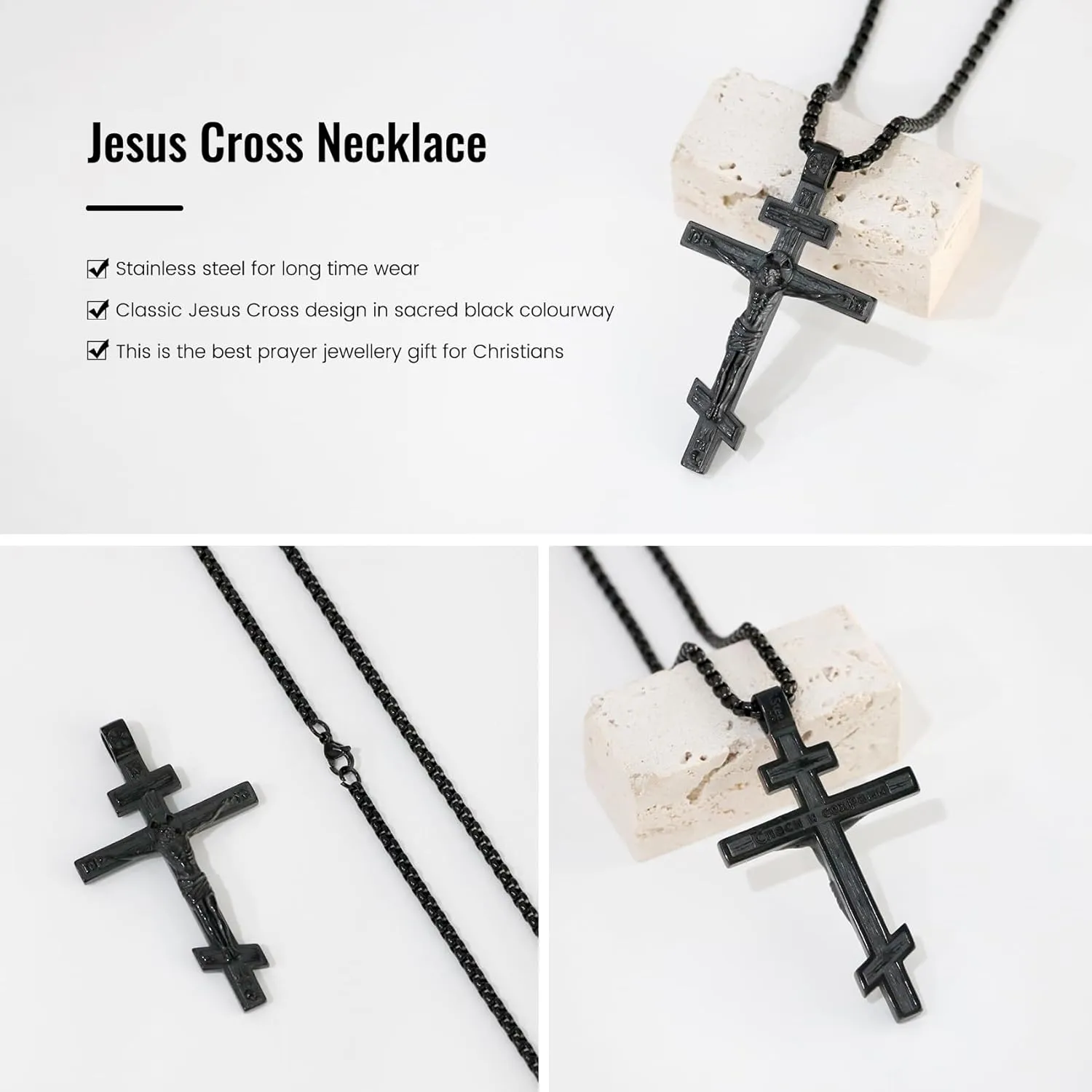 Cross Necklace for Men Stainless Steel Celtic/Orthodox/Armor of God Shield Viking Cross Pendant Crucifix Necklace Faith Christian Religious Jewelry for Him