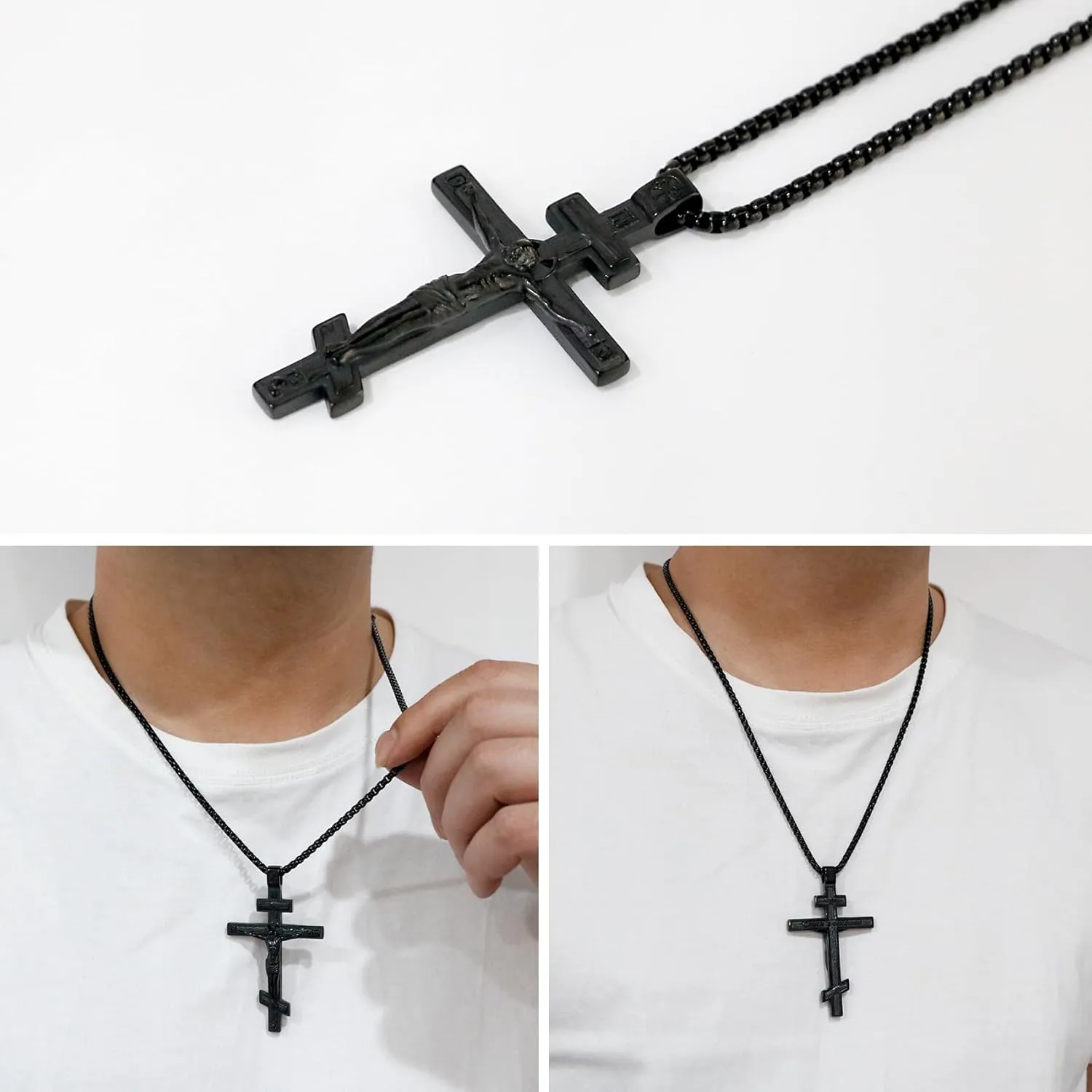 Cross Necklace for Men Stainless Steel Celtic/Orthodox/Armor of God Shield Viking Cross Pendant Crucifix Necklace Faith Christian Religious Jewelry for Him