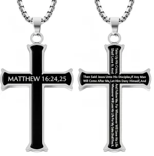 Cross Necklace for Men Sterling Silver color Stainless Steel Christian Cross Pendant Necklace with Bible Verse, Religious Jewelry for Men and Women Gift for Men, Christian Gifts for Teen Boy