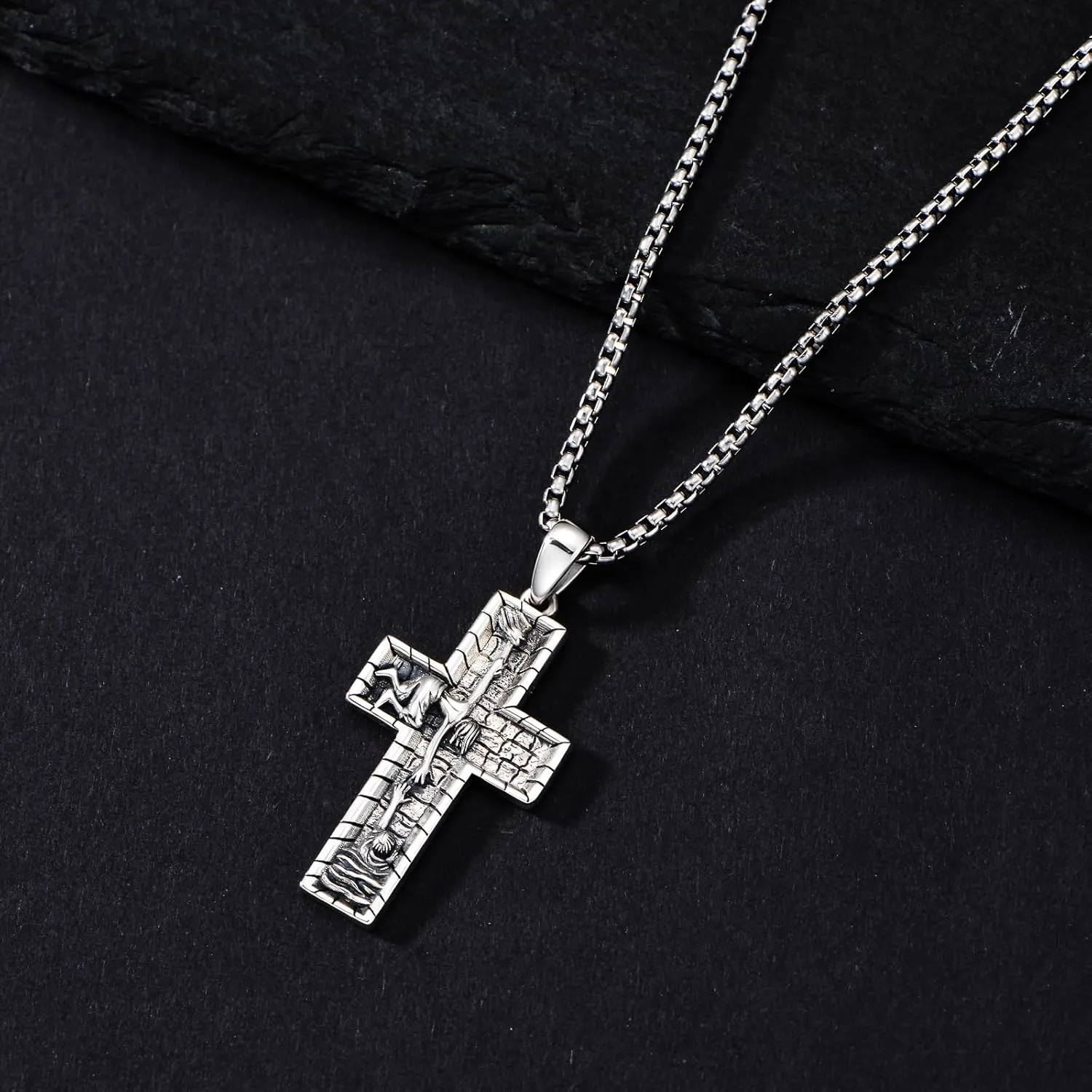 Cross Necklace for Men Women 925 Sterling Silver Cross Pendant Necklace Christian Religious Jewelry Gifts for Anniversary