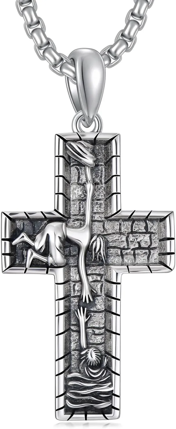 Cross Necklace for Men Women 925 Sterling Silver Cross Pendant Necklace Christian Religious Jewelry Gifts for Anniversary