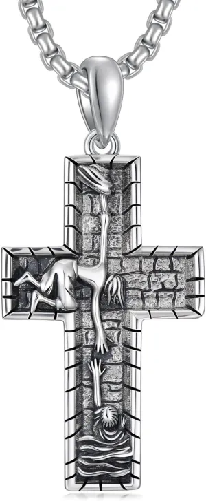 Cross Necklace for Men Women 925 Sterling Silver Cross Pendant Necklace Christian Religious Jewelry Gifts for Anniversary