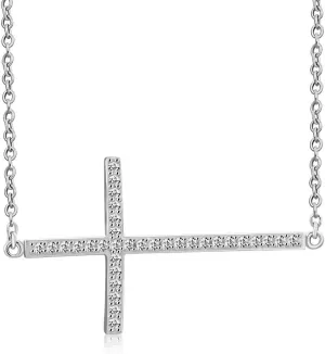Cross Necklace for Women - 925 Sterling Silver Pendant  Dainty Pendant Necklace with Sideways Cross  Christian Chain Jewelry  Religious Cross Chain  Sterling Silver Pendant Necklace for Women