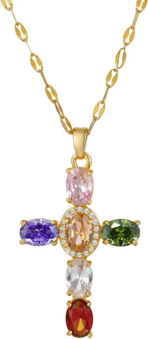 Cross Necklace for Women,Crystal Cross Necklace,Colorful Cross Necklace,Cubic Zirconia Cross Necklace for Women,Unique Crystal Cross Necklace,for Everyday Wear or Special Occasions