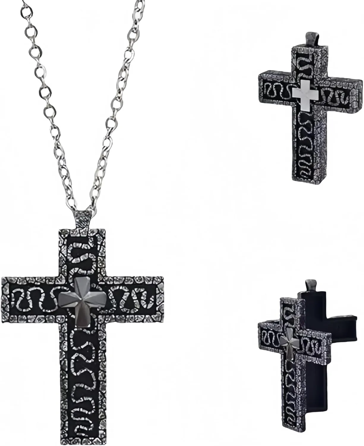Cross Necklace with Secret Compartment, Inspired Pendant, Vintage 3D Printed Charm Necklace for Men Women, Handmade Fashion Jewelry Gift