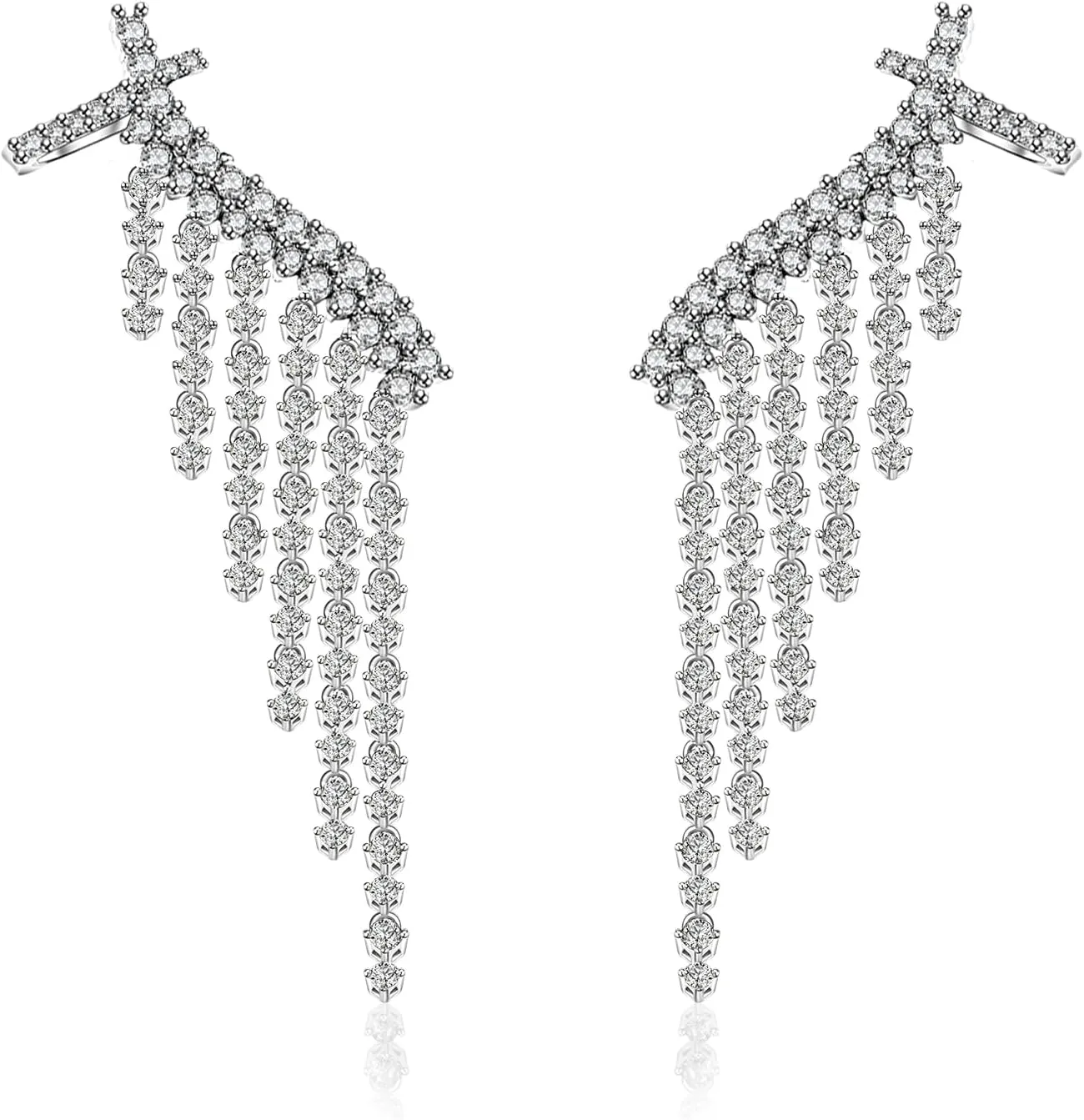 Crystal Ear Cuff Earrings for Women Fringe Piercing Ear Climber Earrings Cubic Zirconia Drop Dangle Ear Clip Wrap Jewelry Gift for Party