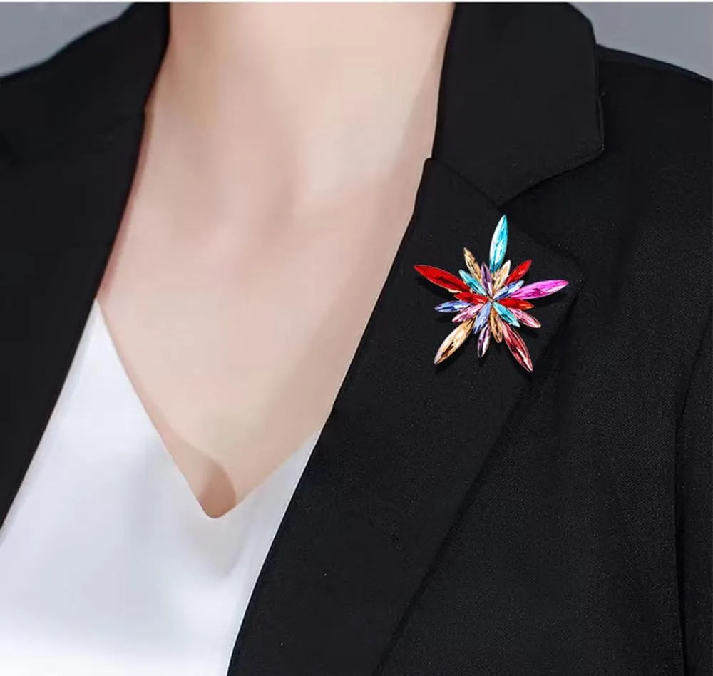 Crystal Geometry Flower Brooch Pins with Colorful Rhinestone flowers Bouquet Brooch Jewelry Accessories for Women