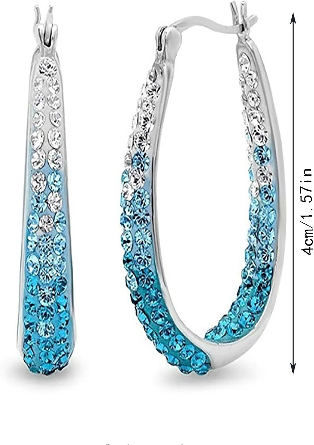 Crystal Hoop Earrings Silver Plated Inside Out Oval Shape Hoop Earrings for Women,Fashion Hypoallergenic Rhinestone Earrings