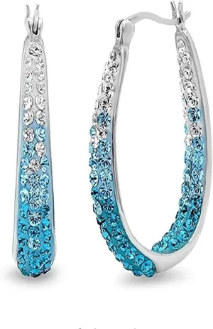 Crystal Hoop Earrings Silver Plated Inside Out Oval Shape Hoop Earrings for Women,Fashion Hypoallergenic Rhinestone Earrings