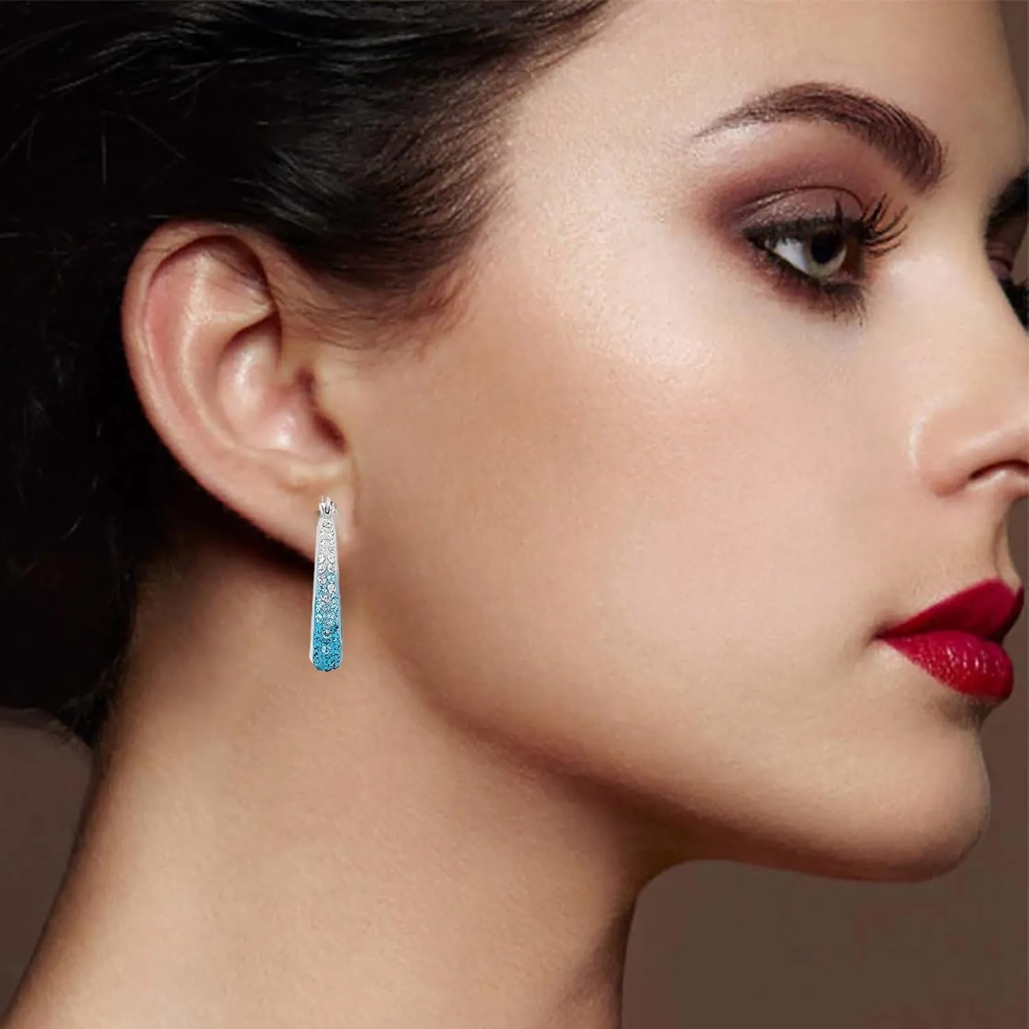 Crystal Hoop Earrings Silver Plated Inside Out Oval Shape Hoop Earrings for Women,Fashion Hypoallergenic Rhinestone Earrings