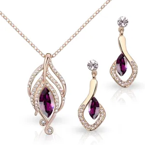 Crystalline Azuria Crystals Simulated Amethyst Set Pendant Necklace 18 inches Earrings 18K Rose Gold Plated for Women