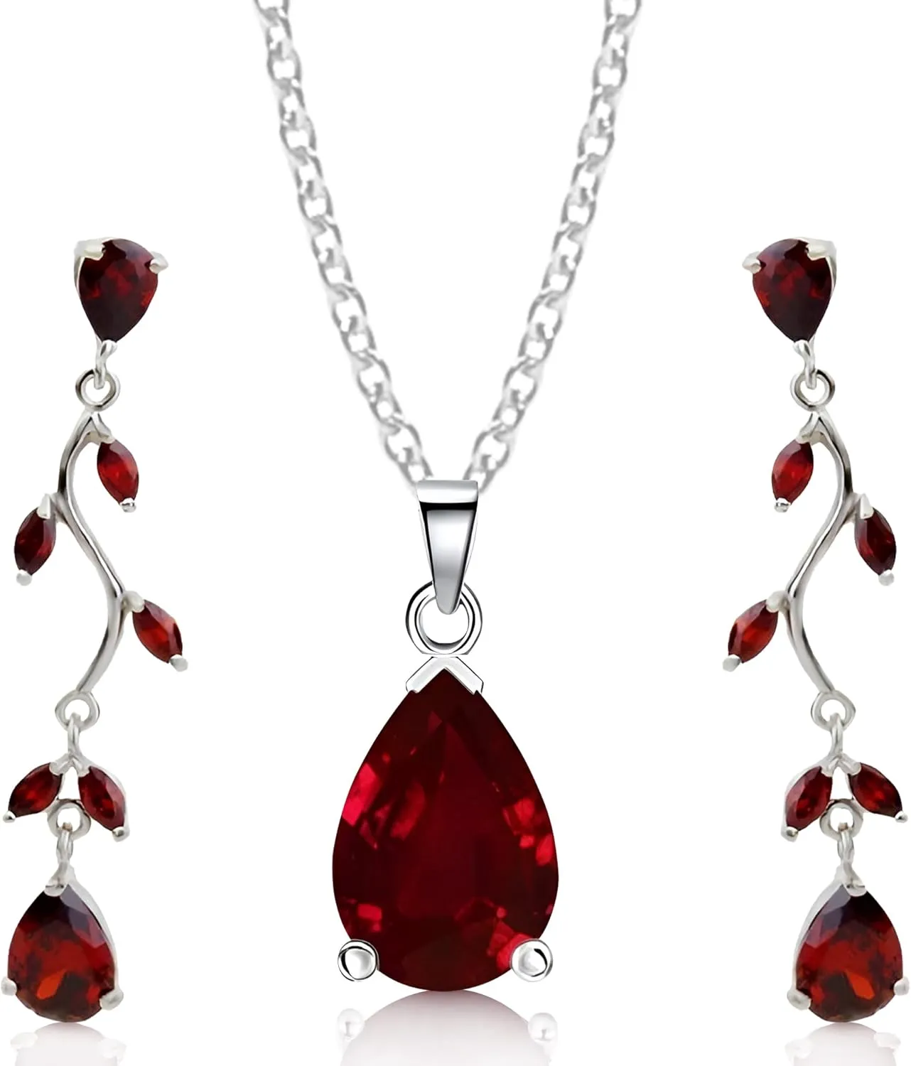 Crystalline Azuria Jewelry Sets Zirconia Crystals Teardrop Necklace and Earrings Set Costume Jewelry for Women Wedding Party White Gold Plated