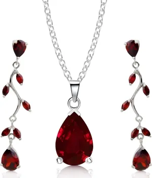 Crystalline Azuria Jewelry Sets Zirconia Crystals Teardrop Necklace and Earrings Set Costume Jewelry for Women Wedding Party White Gold Plated