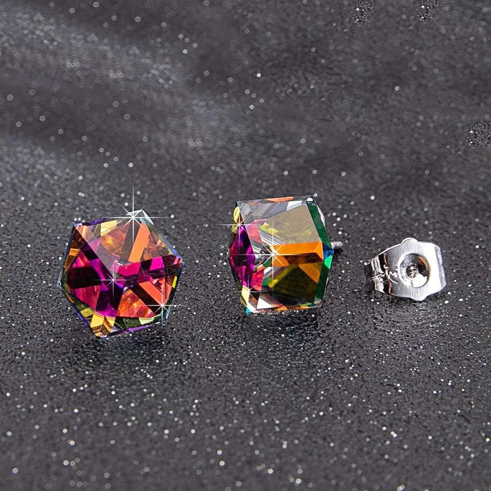 Cube Austrian Crystal Drop Stud Earrings for Women Fashion S925 Sterling Silver Hypoallergenic Jewelry