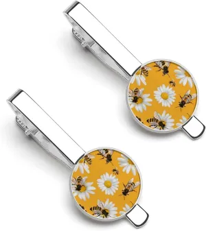 Cute Bee Flowers Tie Clip Tack Pins Cufflinks Necktie Bar Pinch Business Wedding Clothing Accessories for Men Women