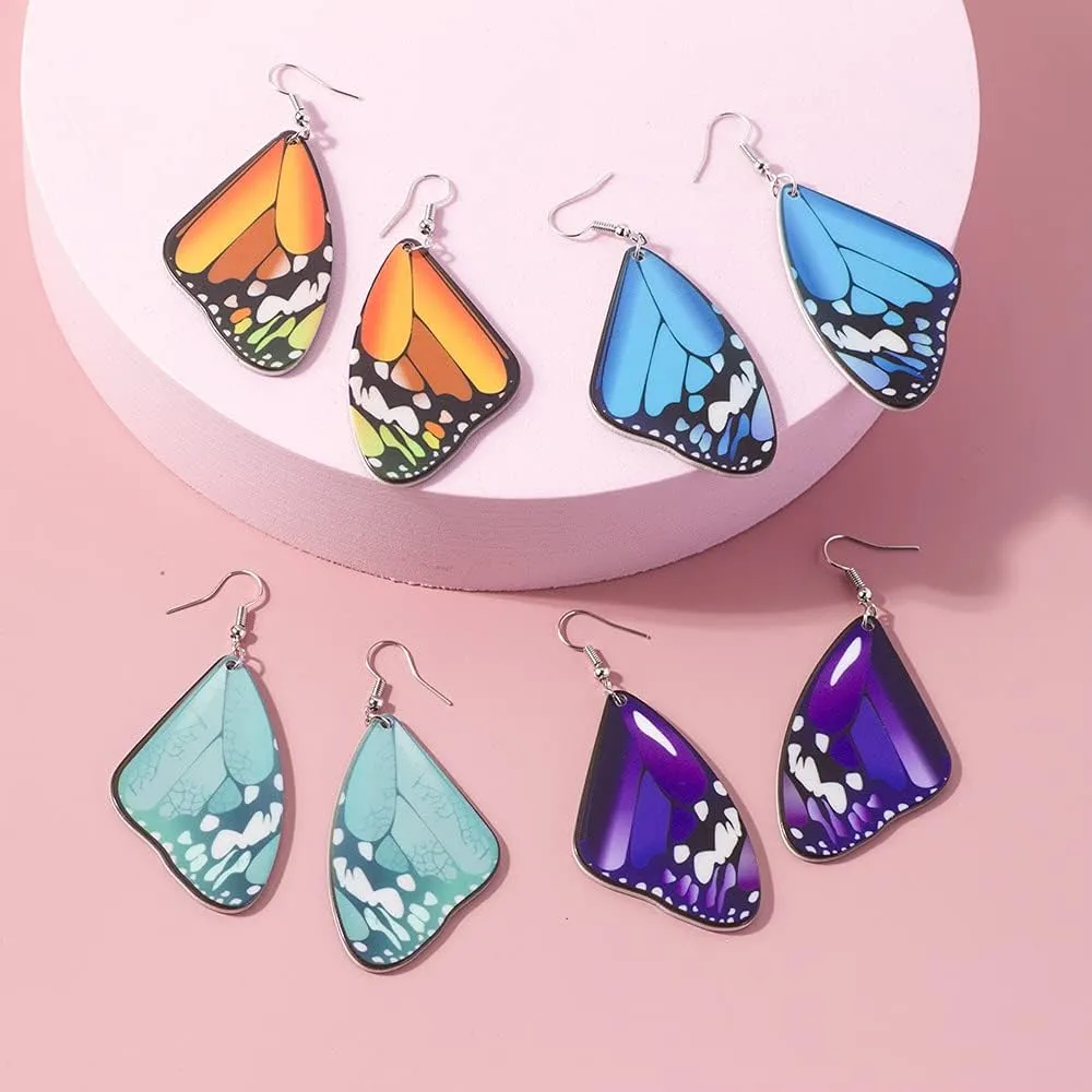 Cute Colorful Butterfly Wing Dangle Earring Boho Arylic Animals Shape Teal Purple Monarch for Women