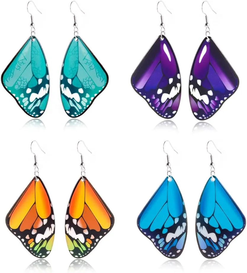 Cute Colorful Butterfly Wing Dangle Earring Boho Arylic Animals Shape Teal Purple Monarch for Women