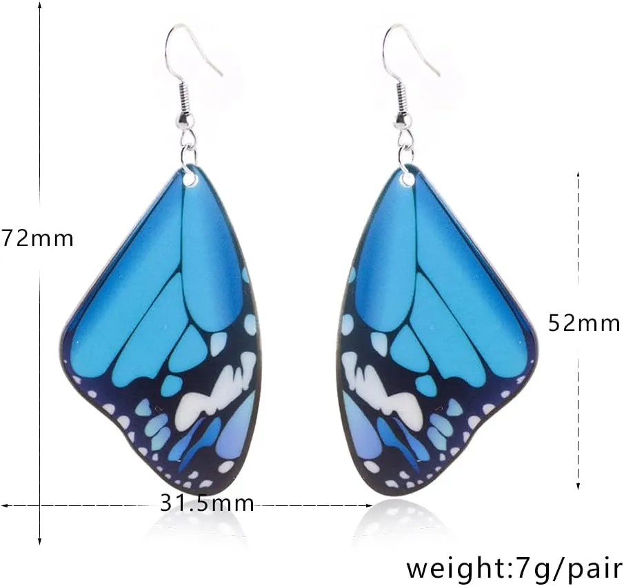 Cute Colorful Butterfly Wing Dangle Earring Boho Arylic Animals Shape Teal Purple Monarch for Women