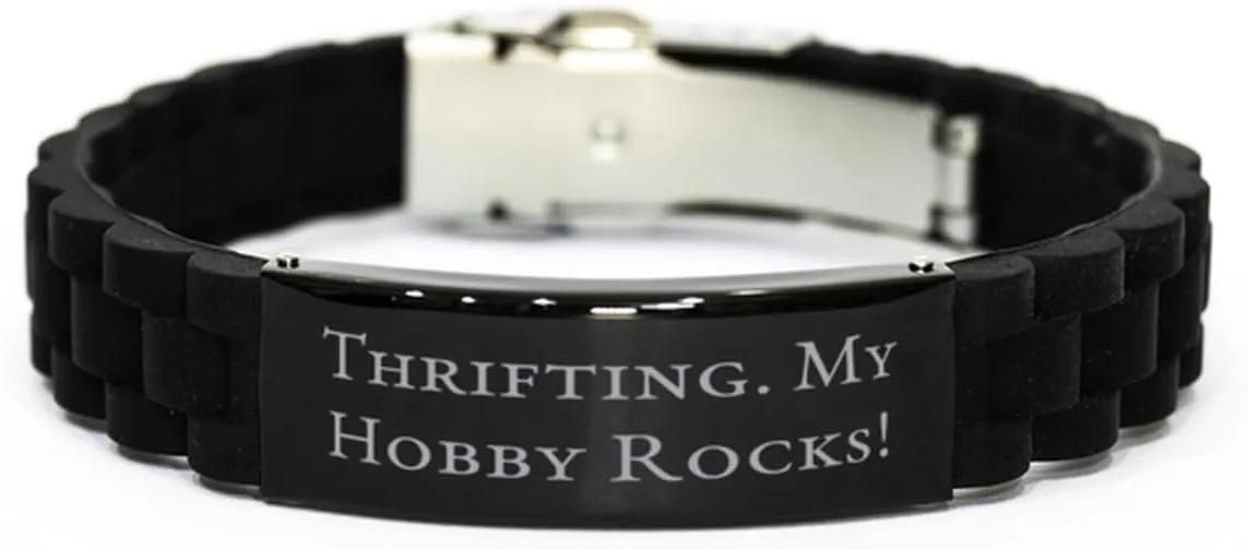 Cute Thrifting Black Glidelock Clasp Bracelet, Thrifting. My Hobby Rocks!, Present For Friends, Sarcasm Gifts From Friends, Friendship, Black jewelry, Bracelet gift