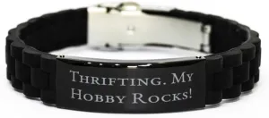 Cute Thrifting Black Glidelock Clasp Bracelet, Thrifting. My Hobby Rocks!, Present For Friends, Sarcasm Gifts From Friends, Friendship, Black jewelry, Bracelet gift