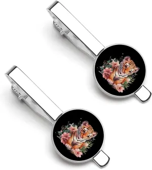 Cute Tiger Flower Tie Clip Tack Pins Cufflinks Necktie Bar Pinch Business Wedding Clothing Accessories for Men Women