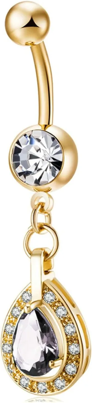 Dangle Navel Ring Stainless Steel, CZ Navel Rings for Women Cheap Teardrop Gold Navel Rings
