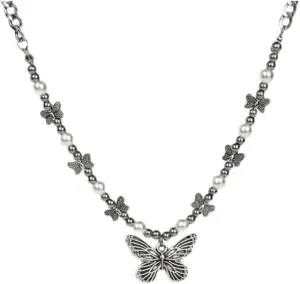 DATOA Vintage Butterfly Choker Necklace for Women Fairy Grunge Necklace Y2k Indie Chain Necklace Simple Clavicle Chain Jewelry