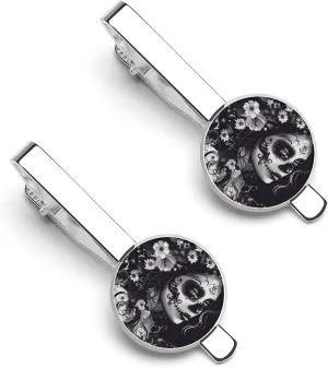 Day of The Dead Floral Women Skull Tie Clip Tack Pins Cufflinks Necktie Bar Pinch Business Wedding Clothing Accessories for Men Women