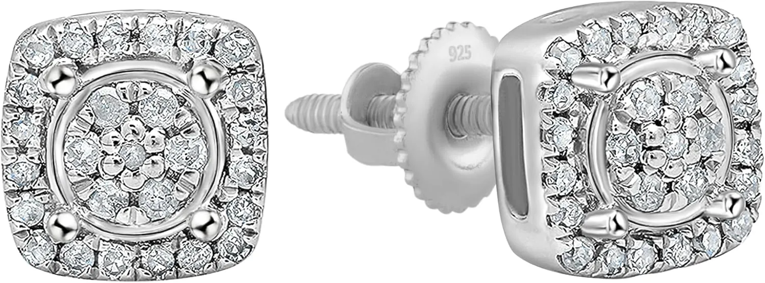 Dazzlingrock Collection 0.20 Carat Round White Diamond Cushion Cluster Stud Earrings in 925 Sterling Silver