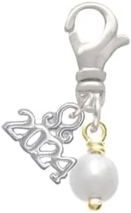 Delight Jewelry Plated 6mm Glass Imitation Pearl Bead Drop - Clip on Charm with Year 2024