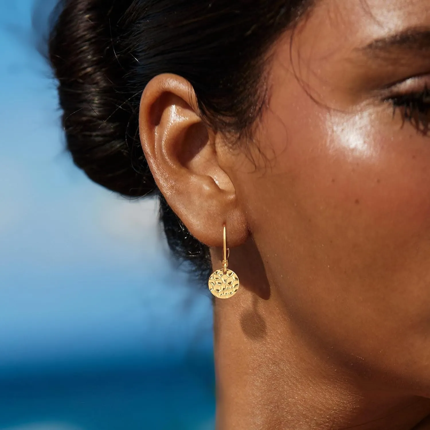 Disc Leverback Earrings for Women: Dainty 14k Gold Plated Dangle Earrings for Women Hypoallergenic Hammered Teardrop Coin Earring Set Gold Jewelry for Womens Trendy