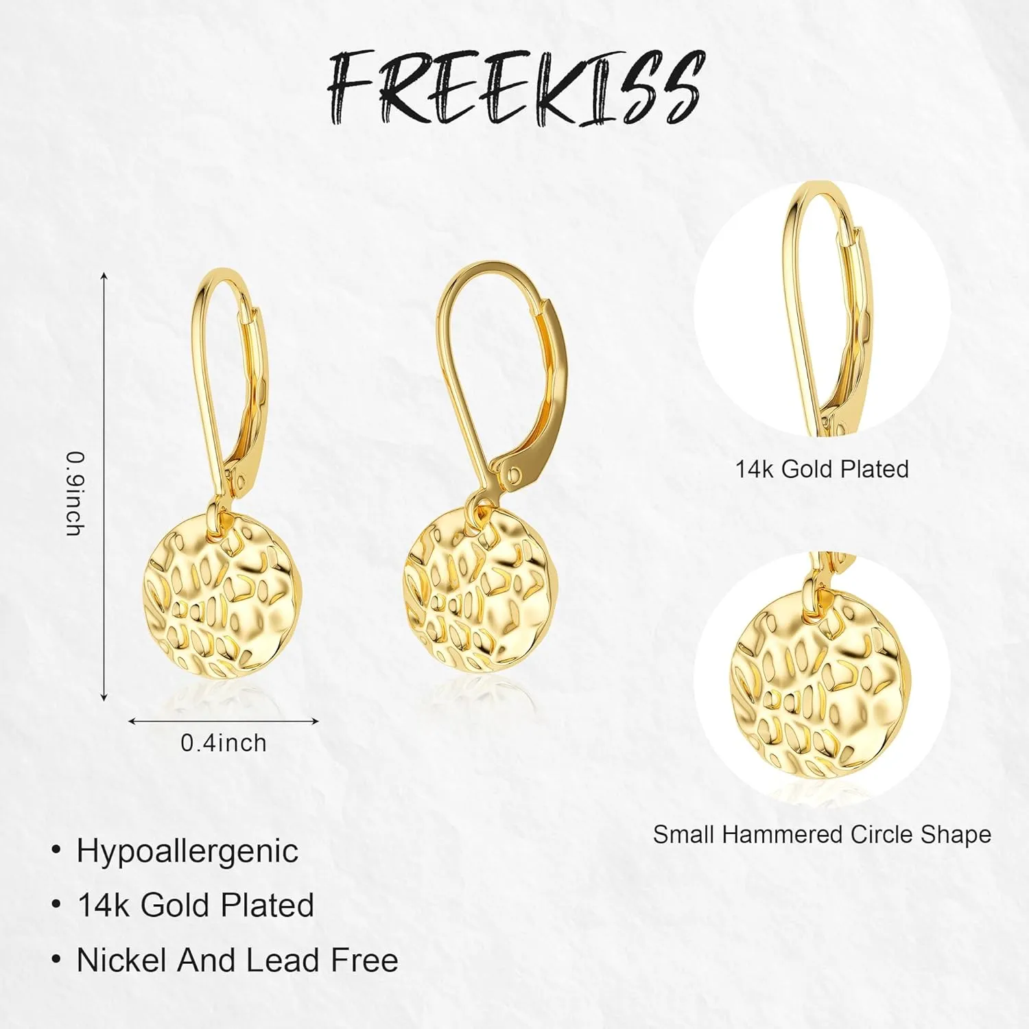 Disc Leverback Earrings for Women: Dainty 14k Gold Plated Dangle Earrings for Women Hypoallergenic Hammered Teardrop Coin Earring Set Gold Jewelry for Womens Trendy
