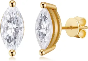 Double Piercing Chain Earrings for Women 18K Gold Plated S925 Sterling Silver Dangle Chain Huggie Hoop Earrings with Cubic Zirconia Stones Simulated CZ Stud Earrings