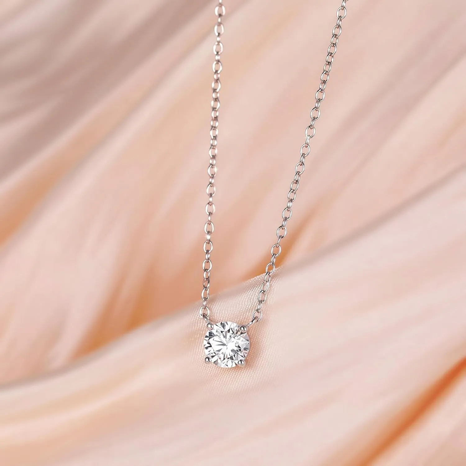 EAMTI 925 Sterling Silver Necklace for Women 0.5/0.8/1CT Round Cut Cubic Zirconia CZ Solitaire Necklace Dainty Jewelry Gifts for Women Extenders with Lobster Clasp Gifts Anniversary Day 16 Inch