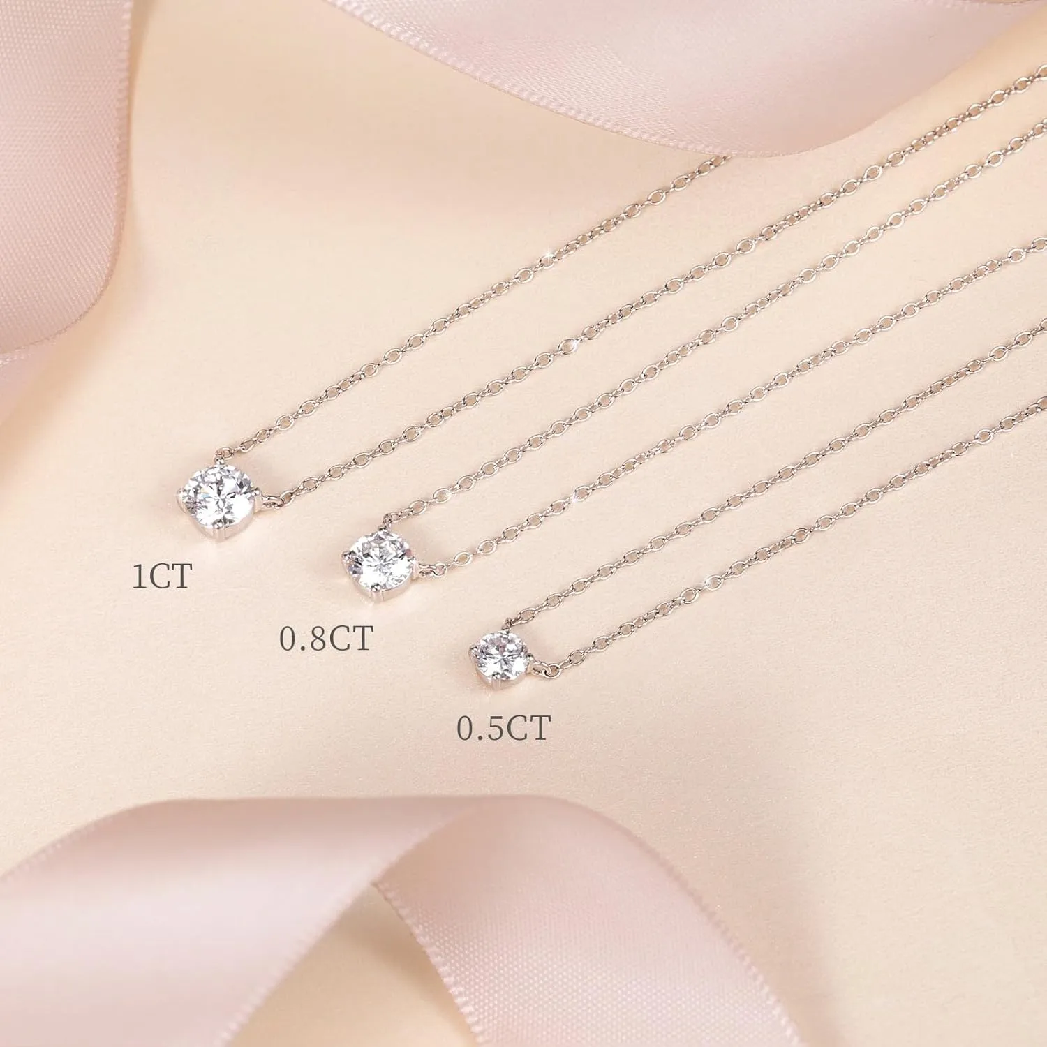 EAMTI 925 Sterling Silver Necklace for Women 0.5/0.8/1CT Round Cut Cubic Zirconia CZ Solitaire Necklace Dainty Jewelry Gifts for Women Extenders with Lobster Clasp Gifts Anniversary Day 16 Inch