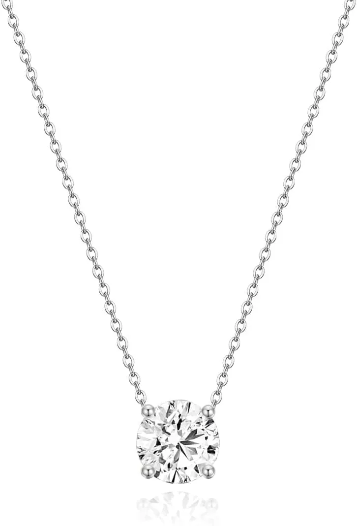 EAMTI 925 Sterling Silver Necklace for Women 0.5/0.8/1CT Round Cut Cubic Zirconia CZ Solitaire Necklace Dainty Jewelry Gifts for Women Extenders with Lobster Clasp Gifts Anniversary Day 16 Inch