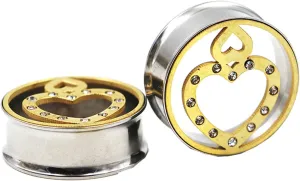 Ear Plugs, 2PCS Stainless Steel Tunnels Hollow Double Heart with Cubic Zirconia Tunnels For Ears Piercing Jewelry
