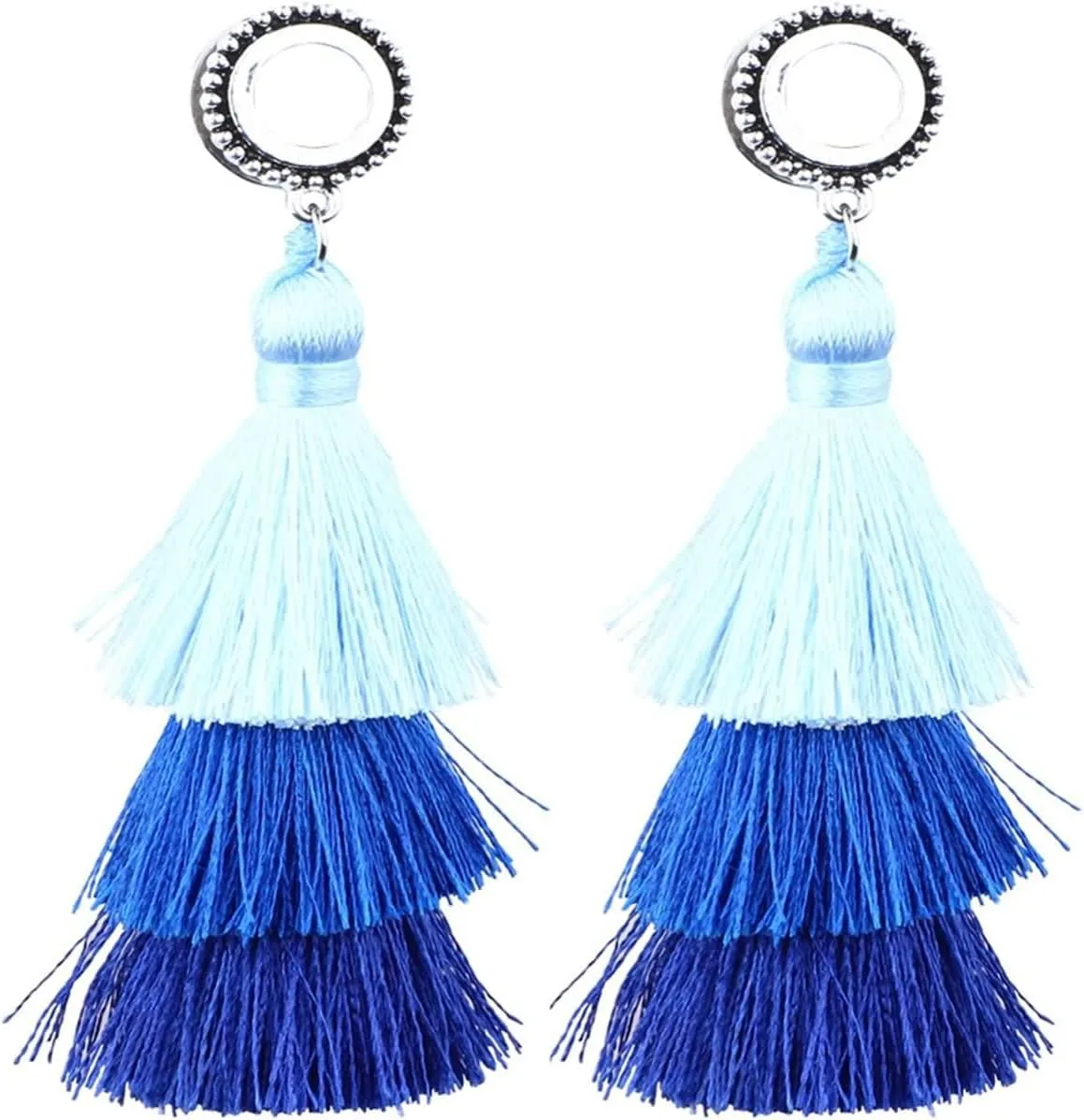 Ear Plugs, 2PCS Surgical Steel Ear Plugs Gauges with Blue Tassel Ear Gauges 11/16 inch Body Piercings Jewelry