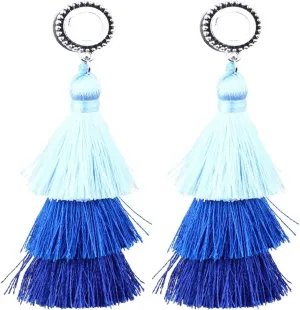 Ear Plugs, 2PCS Surgical Steel Ear Plugs Gauges with Blue Tassel Ear Gauges 11/16 inch Body Piercings Jewelry