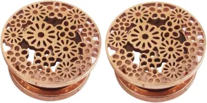 Ear Tunnels, 2PCS Stainless Steel Ear Plugs Polished Round with Hollow Flower Tunnels For Ears Piercing Jewelry
